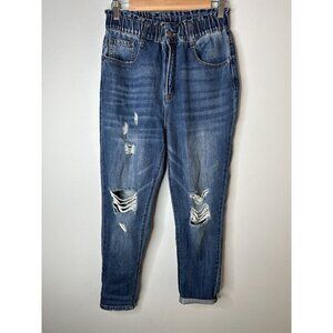 Risen Los Angeles Womens Jeans Elastic Waist 80s Y2K Distressed Denim Blue Sz 27